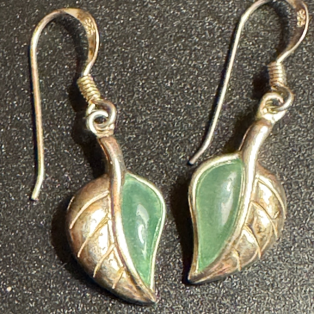 925 Sterling and Jade Leaf Drop Earrings